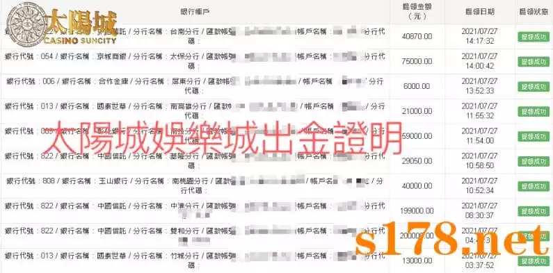 TYC娛樂城出金明細
