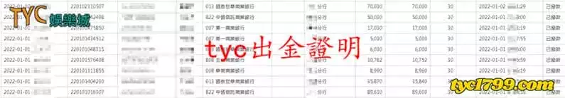 TYC娛樂城出金紀錄證明圖