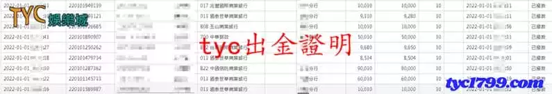 TYC娛樂城出金紀錄證明圖