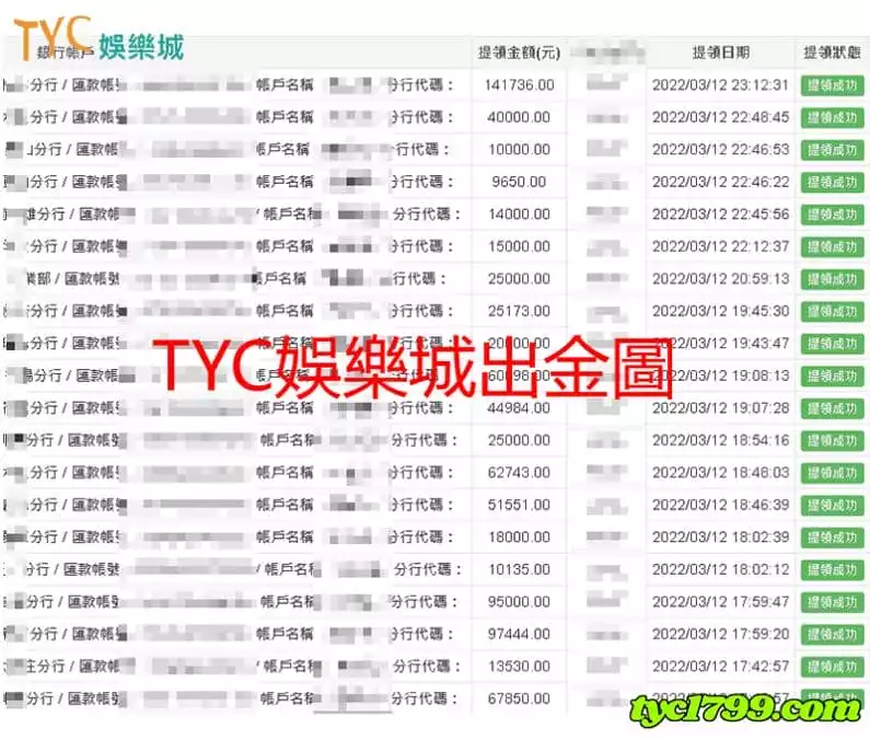 TYC娛樂城玩家出金圖 業界最具誠信的優質平台！