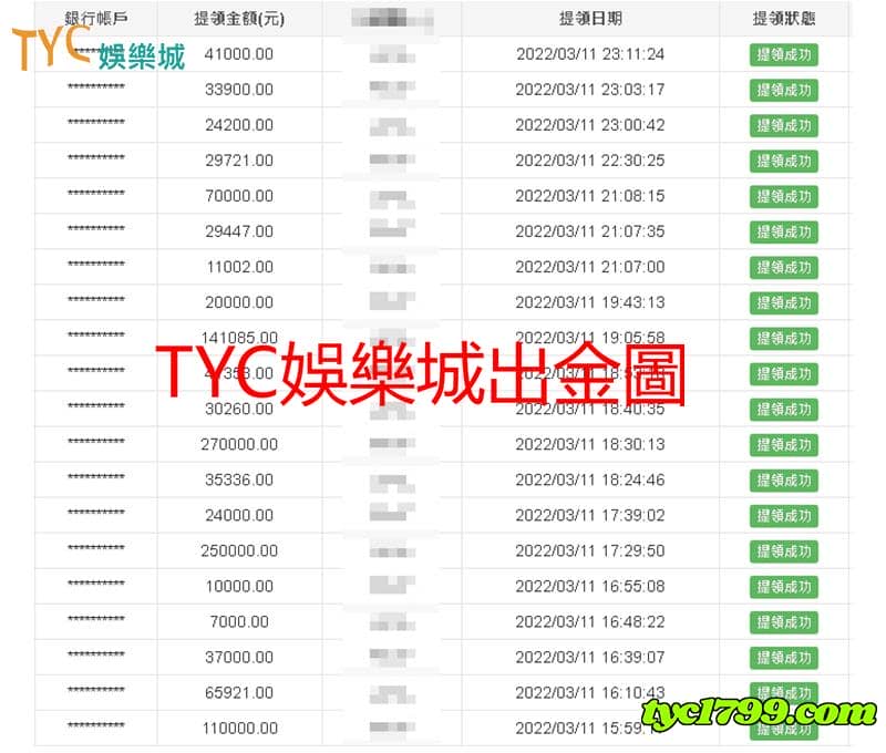 TYC娛樂城出金圖 信譽優良品牌誠信的優質平台