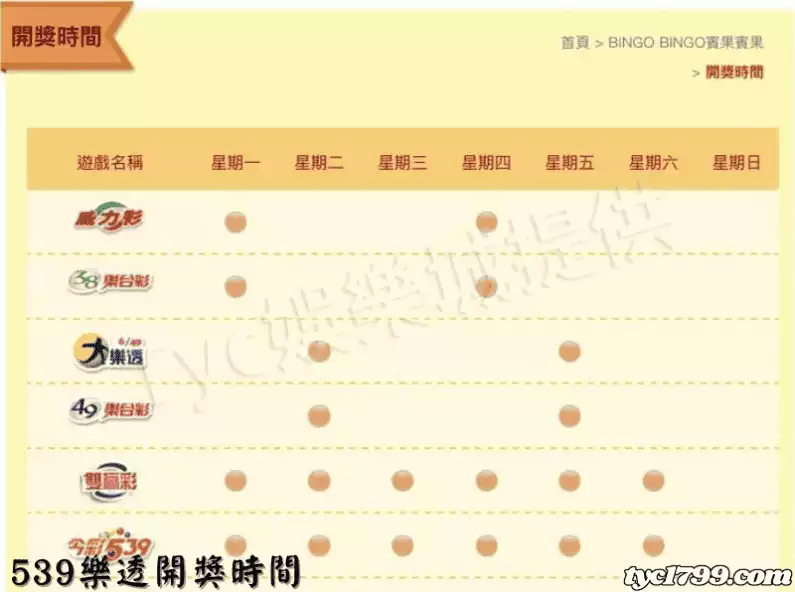 539樂透開獎時間