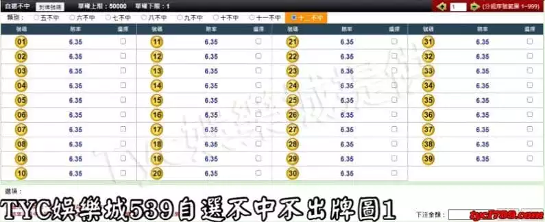TYC娛樂城539自選不中不出牌圖1